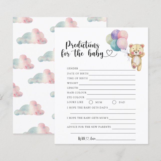 Teddy Bär - Baby-Vorhersagen und Ratschläge (Vorne/Hinten)