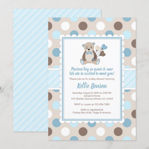 Teddy Bär Babydusche Einladung Junge blau braun