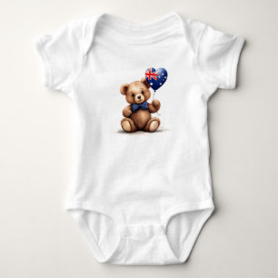 Teddy Bär & Ballon mit der australischen Flagge. Baby Strampler