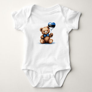 Teddy Bär & Ballon mit der estnischen Flagge. Baby Strampler