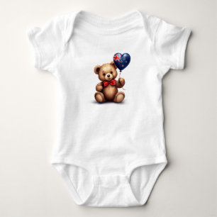 Teddy Bär & Ballon mit der Flagge Neuseelands. Baby Strampler