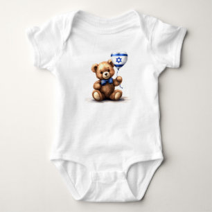 Teddy Bär & Ballon mit der israelischen Flagge. Baby Strampler