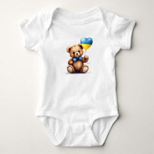 Teddy Bär & Ballon mit der ukrainischen Flagge. Baby Strampler