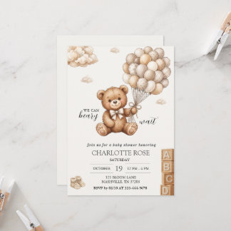 Teddy-Bär-Ballon Wir können kaum warten Baby-Party Einladung
