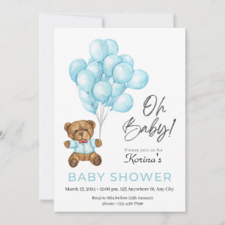 Teddy-Bär-Ballons-Baby-Shower-Einladung Einladung