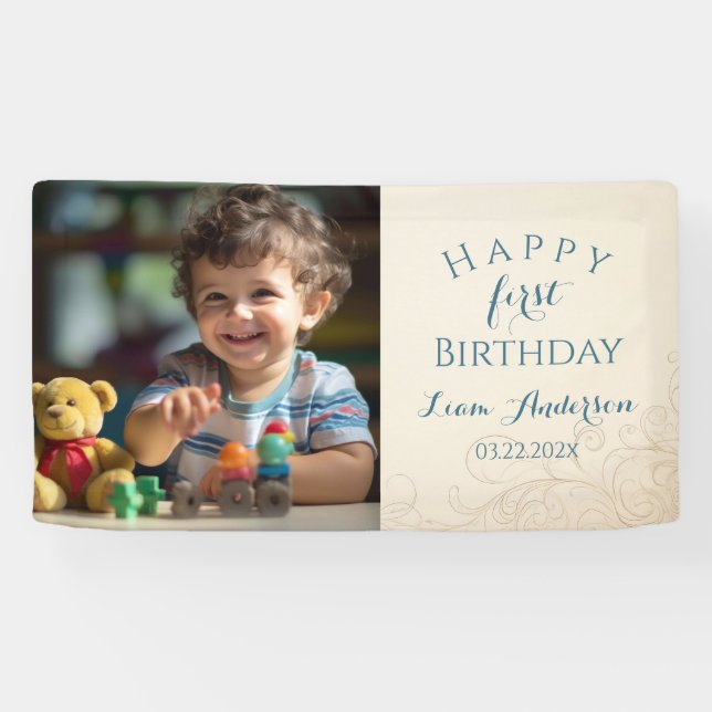 Teddy Bar Balloons Kinder Foto Geburtstag Banner (Horizontal)