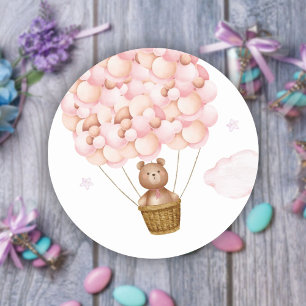 Teddy Bär 'Bearly Wait' Rosa Baby Shower Geschenk Runder Aufkleber