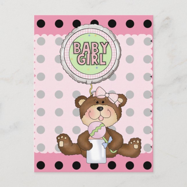 Teddy Bar Black Dot auf Rosa Postkarte (Vorderseite)