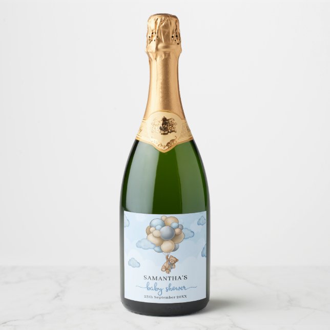 Teddy Bär blau-braun-beige Ballons Babydusche (Vorderseite)