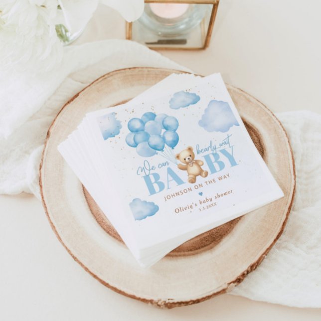 Teddy Bär blau können wir warten Baby Dusche Serviette (Von Creator hochgeladen)