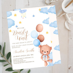 Teddy Bär Blau Tan Luftballons Babyparty Einladung