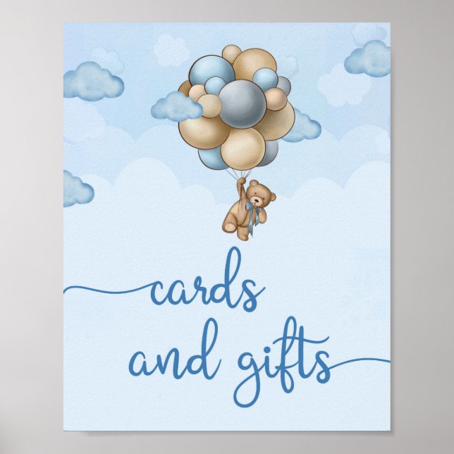 Teddy Bär blaubraune Ballonkarten und Geschenkzeic Poster (Vorne)