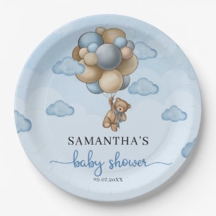Teddy Bär blaubraune Elfenbeinballons Babydusche Pappteller