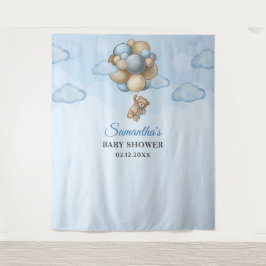 Teddy Bär blaubraune Elfenbeinballons Hintergrund Wandteppich