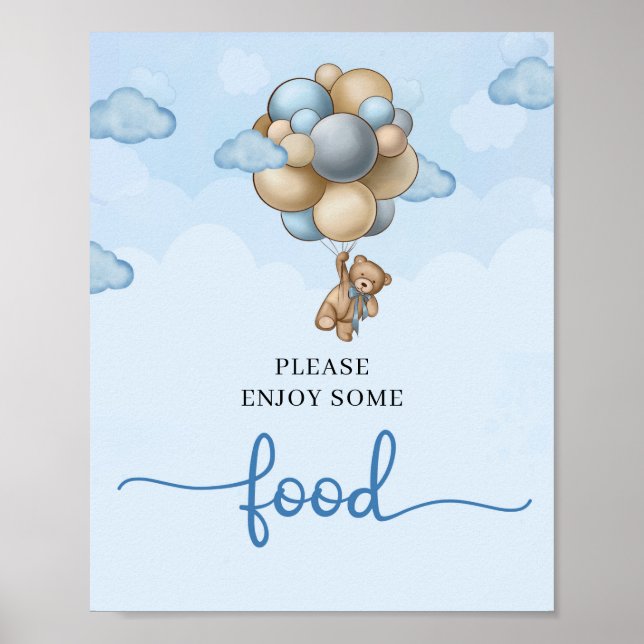 Teddy Bär blaubraunes Beige Ballons Lebensmittelze Poster (Vorne)