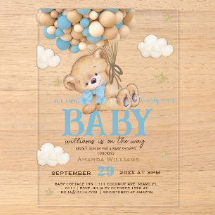 Teddy Bär Blaue Ballons Babyparty Acryleinladungen