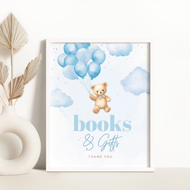 Teddy Bär blaue Ballons Bücher und Geschenke Poster (Von Creator hochgeladen)