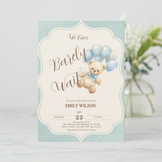 Teddy Bär Blaue Luftballons Babyparty-Einladung Einladung