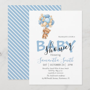 Teddy Bär blaue weiße Einladungen