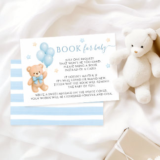 Teddy Bär Blaues Schleifen Ballons Buch Für Baby S RSVP Karte