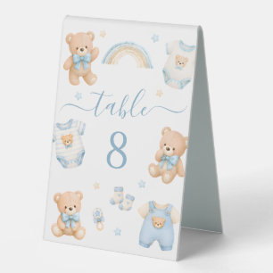 Teddy-Bär-Boho-Kleidung-Baby-Shower-Tischnummer Tischaufsteller