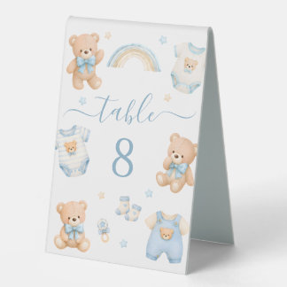 Teddy-Bär-Boho-Kleidung-Baby-Shower-Tischnummer Tischaufsteller