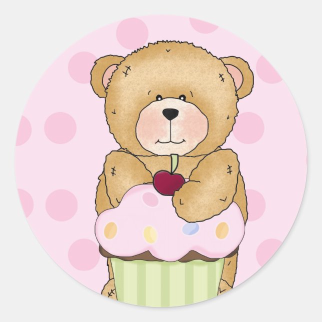 Teddy Bar Cupcake Party Runder Aufkleber (Vorderseite)
