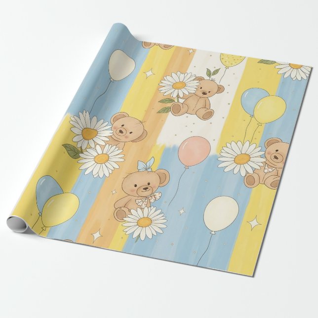 Teddy Bär Daisy Gartenmuster (12) Geschenkpapier (Ungerollt)