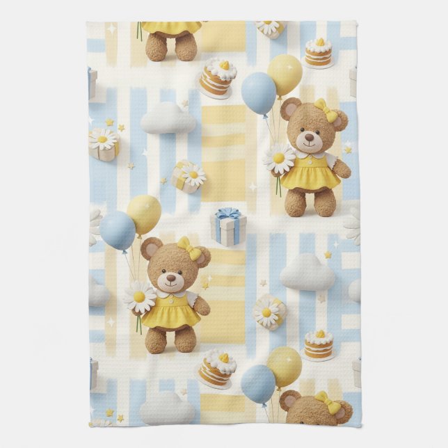 Teddy Bär Daisy Gartenmuster (8) Geschirrtuch (Vertikal)