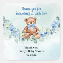 Teddy Bär dusty blue eucalyptus cramit blauer Blüt Quadratischer Aufkleber
