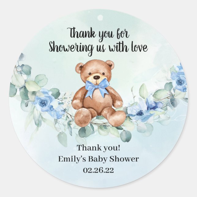 Teddy Bär dusty blue eucalyptus cramit blauer Blüt Runder Aufkleber (Vorderseite)
