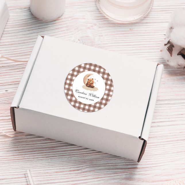 Teddy Bär eine geschlechtsneutrale Babydusche Runder Aufkleber (Von Creator hochgeladen)