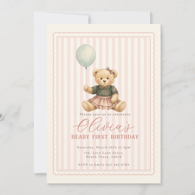 Teddy-Bär-Einladung zum Geburtstag Einladung (Vorderseite)
