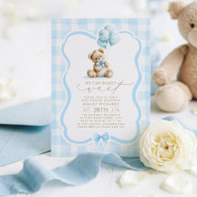 Teddy Bär Elegant Pastell Blau Gingham Baby Shower