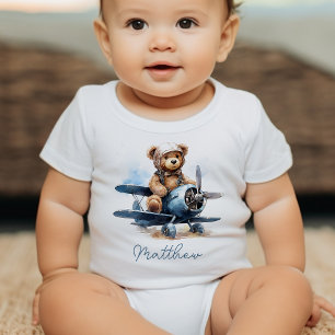 Teddy-Bär-Flugzeug-Aquarell-Baby-Party-Geschenk Baby Strampler