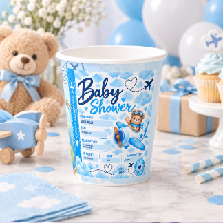 Teddy-Bär-Flugzeug-Bordkarte-Junge-Baby-Party Pappbecher