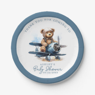 Teddy Bär-Flugzeug-Wasserfarben-Jungen-Baby-Party Pappteller