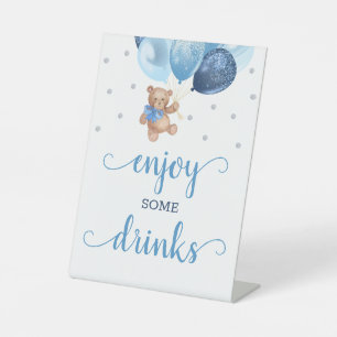 Teddy Bär genieße einige Getränke Baby Shower Bar Sockelschild