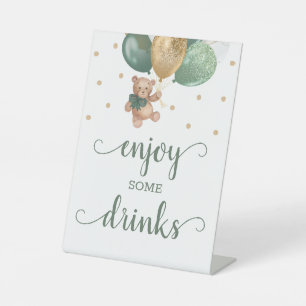 Teddy Bär genieße einige Getränke Baby Shower Bar Sockelschild