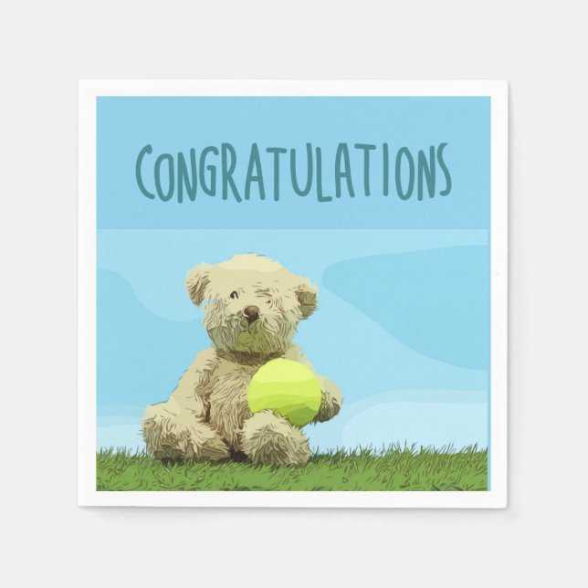 Teddy Bär hält Tennis Ball Herzlichen Glückwunsch Serviette (Vorderseite)