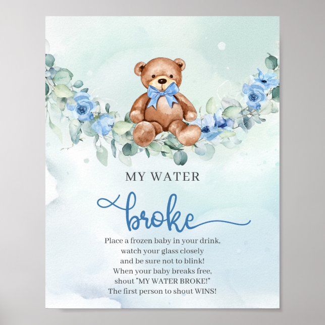 Teddy Bär hellblau Blüte My Water Broke Spiel Poster (Vorne)