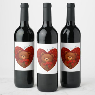 Teddy Bär Herz Weinlabel – Personalisiert Weinetikett