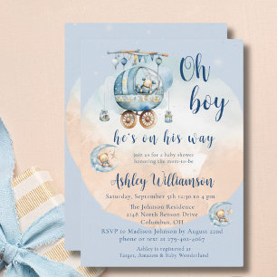 Teddy Bär Himmlische Oh-Junge-Baby-Party-Einladung Einladung