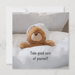 Teddy Bär im Bett kümmert sich um deinen Gruß Karte