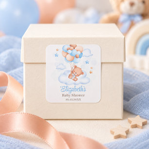 Teddy Bär im Himmel Baby Shower Quadratischer Aufkleber
