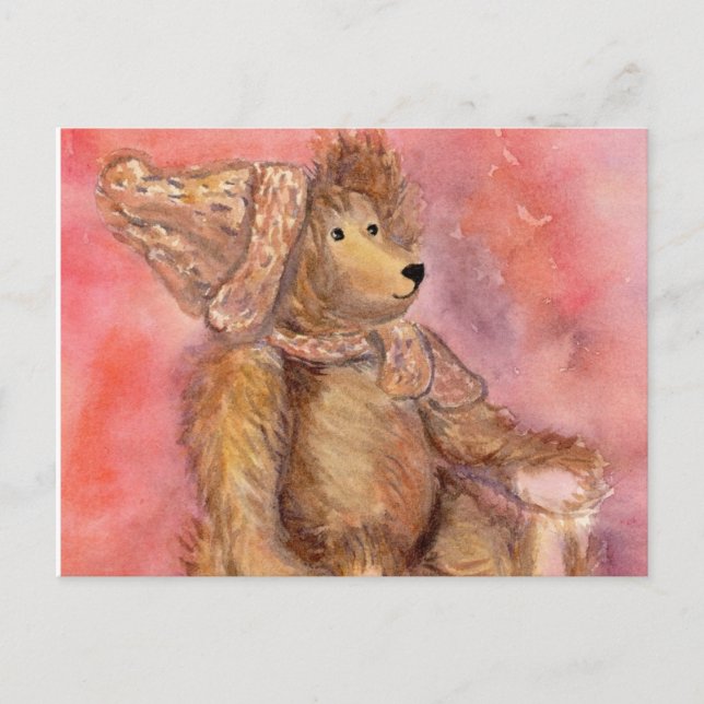 Teddy Bär in Mütze und Schal Postkarte (Vorderseite)