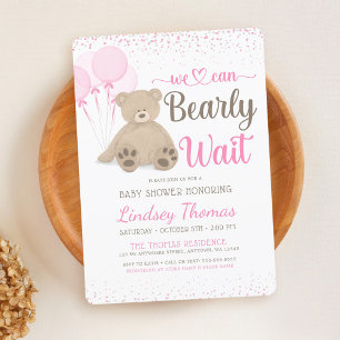 Teddy Bär Kaum Warten Konfetti Mädchen Baby Shower Einladung
