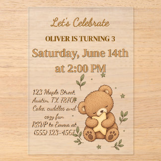 Teddy Bär Kuschelig Kindergeburtstag Acryleinladungen
