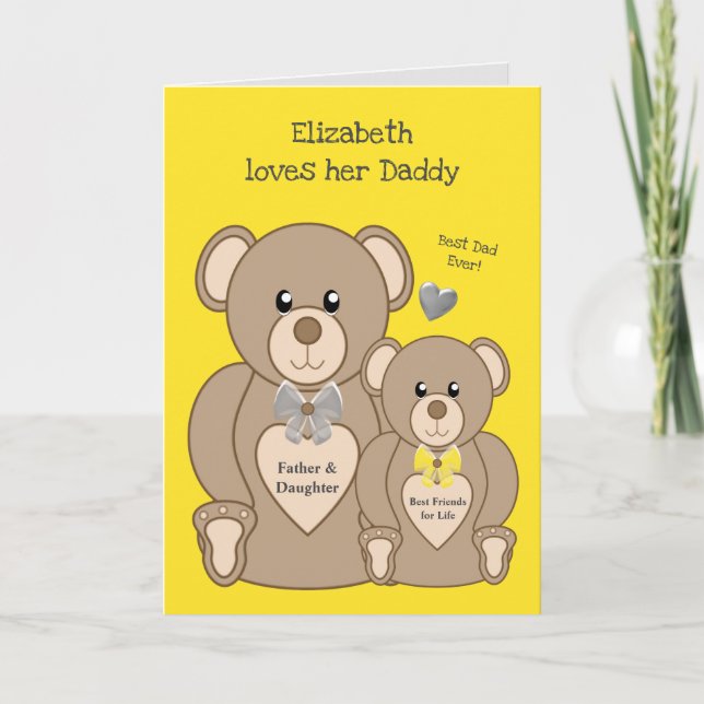 Teddy Bär Liebe du Papa gelb und grau Karte (Vorderseite)