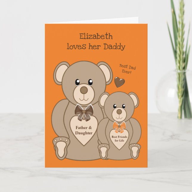Teddy Bär Liebe Papa orange und braun Karte (Vorderseite)